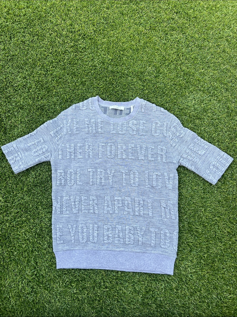 Sandro Light Gray Embossed Text Knit Top